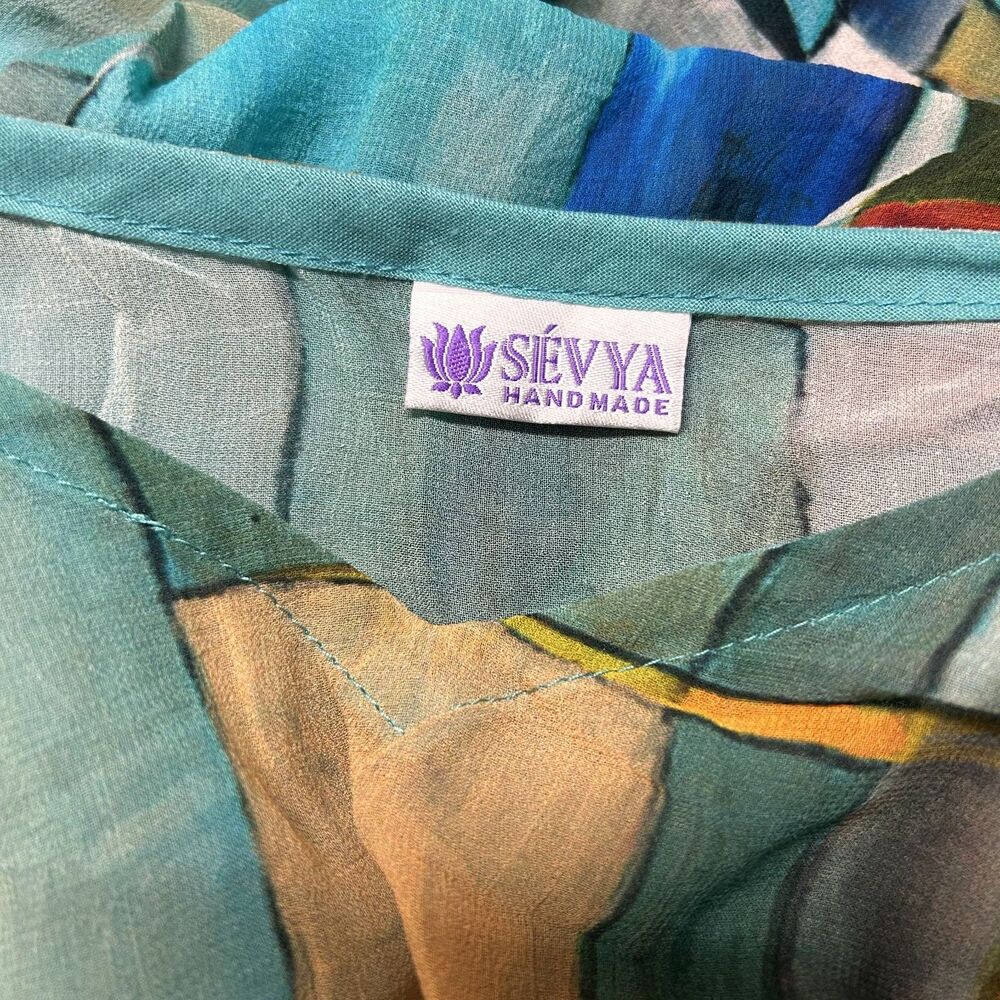 Sevya Handmade Kaftan Poncho One Size Abstract Sheer Boho Tunic Top - Picture 6 of 6